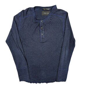 Wings+Horns Long Sleeve Henley Shirt Lightweight Made in Canada Blue Small